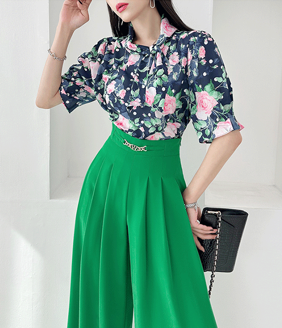 레이브 도트 꽃 블라우스 -[5/6 네이비 입고예정]