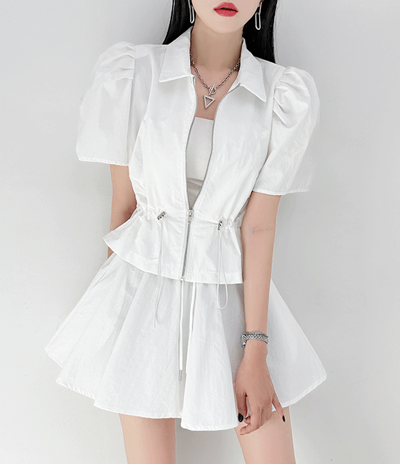 벨드 집업 숏팬츠 세트